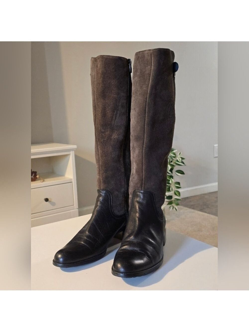 Dorking leather suede tall boots color black and green size 39